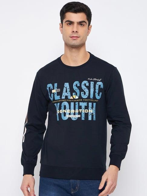 duke navy regular fit printed sweatshirt