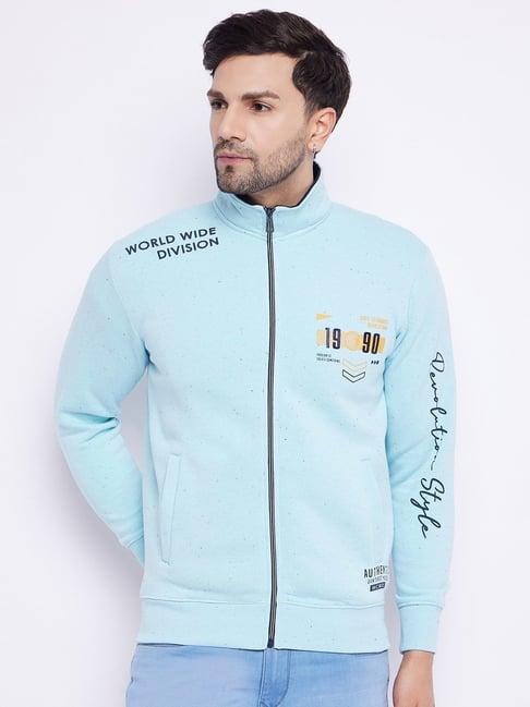 duke pastel blue hairy regular fit printed sweatshirt