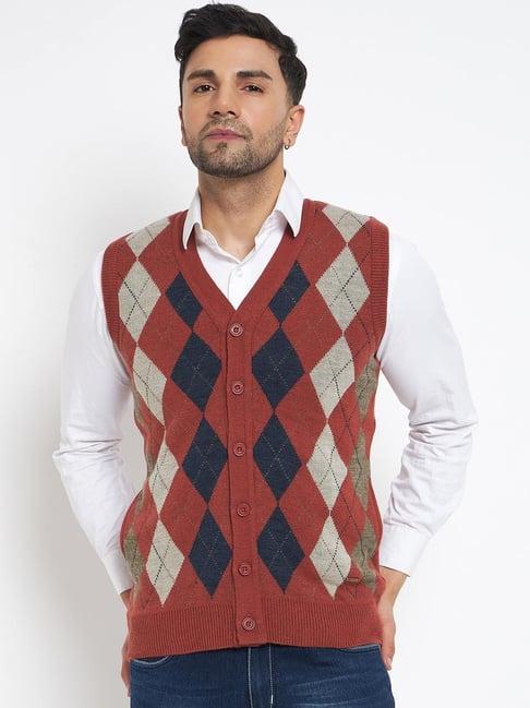 duke rust regular fit self pattern cardigan