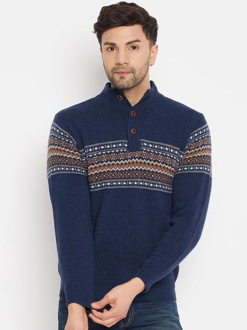 duke denim regular fit self pattern sweater