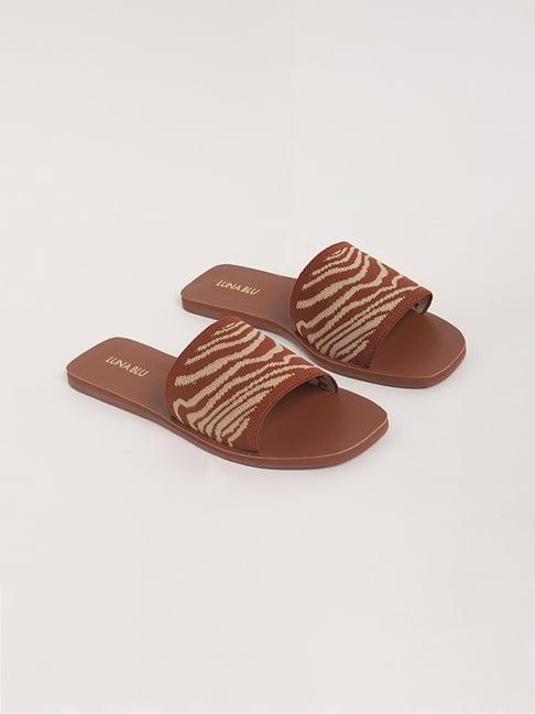 luna blu by westside tan zebra-striped slides