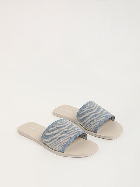 luna blu by westside light blue zebra-striped slides