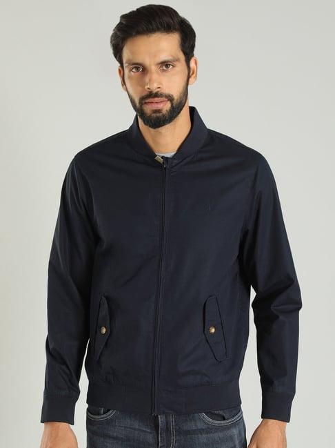 indian terrain navy regular fit cotton bomber jacket