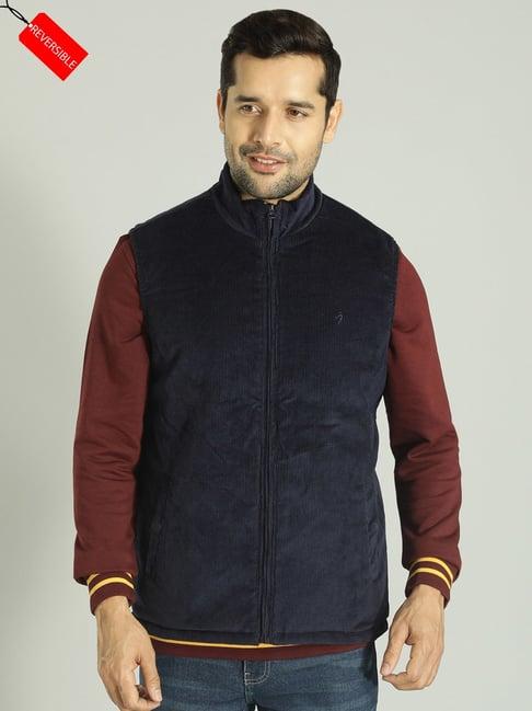 indian terrain navy & maroon regular fit reversible jacket