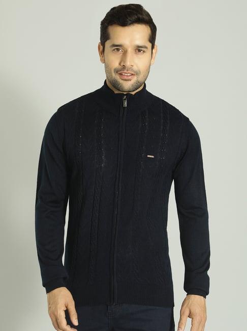 indian terrain navy regular fit self design cardigan