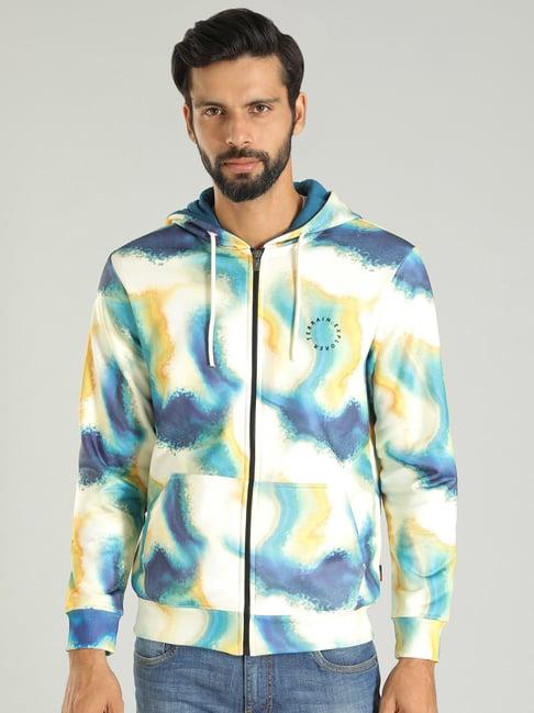 indian terrain multicolor regular fit abstract print hooded sweatshirt