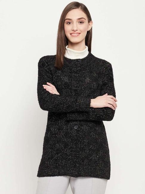 madame black textured pattern cardigan