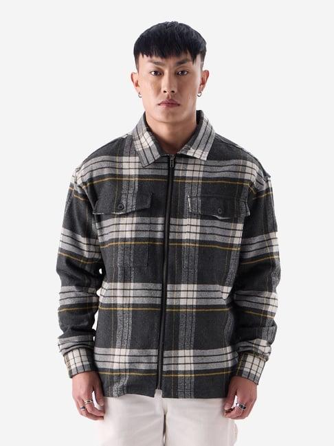 the souled store black loose fit checks shacket