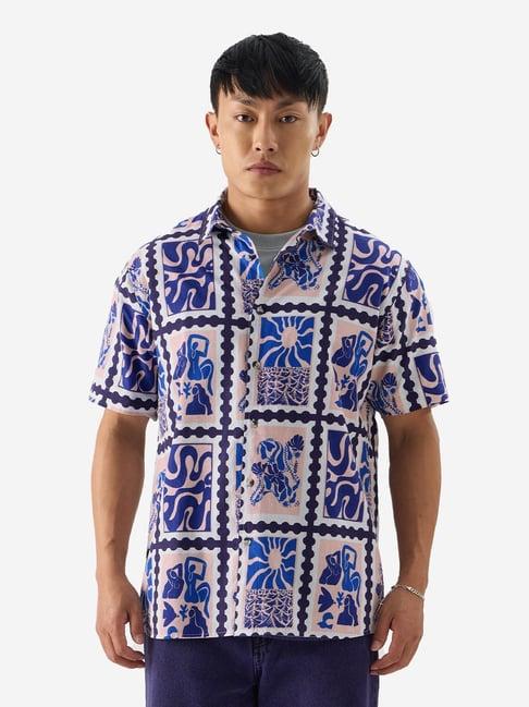 the souled store blue regular fit printed shirt