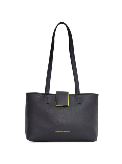 united colors of benetton ariyah black pu solid tote handbag