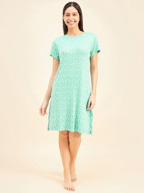 sweet dreams sea green cotton printed night dress