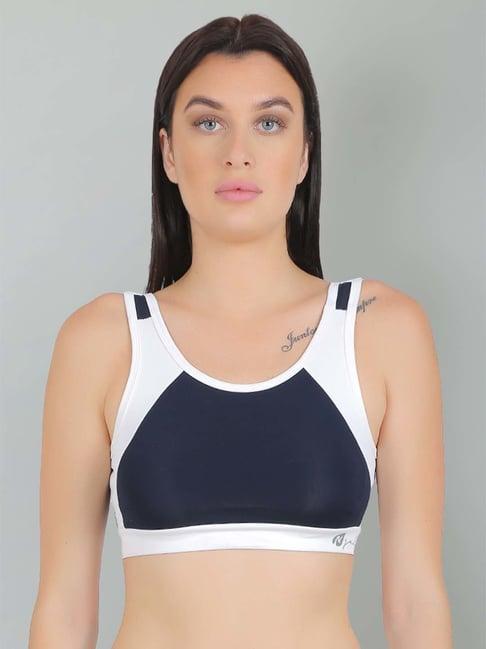 n-gal navy & white color-block sports bra