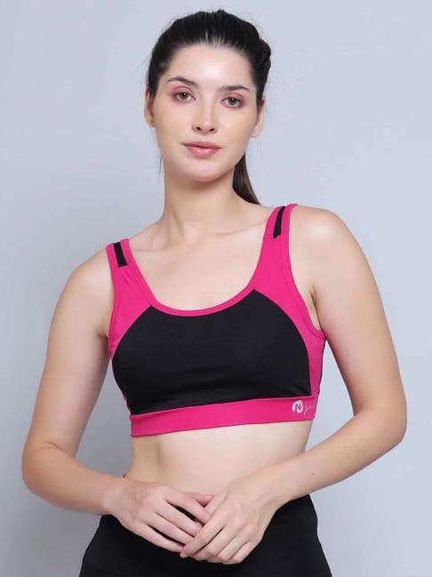 n-gal black & pink color-block sports bra