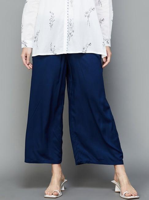 melange by lifestyle indigo blue regular fit palazzos