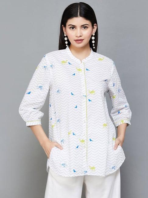 melange by lifestyle white cotton printed shirt