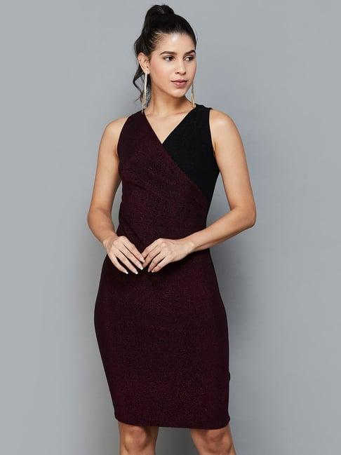 code by lifestyle purple & black color-block bodycon dress