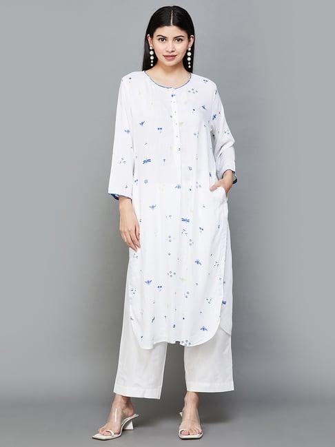 melange by lifestyle white printed straight kurta