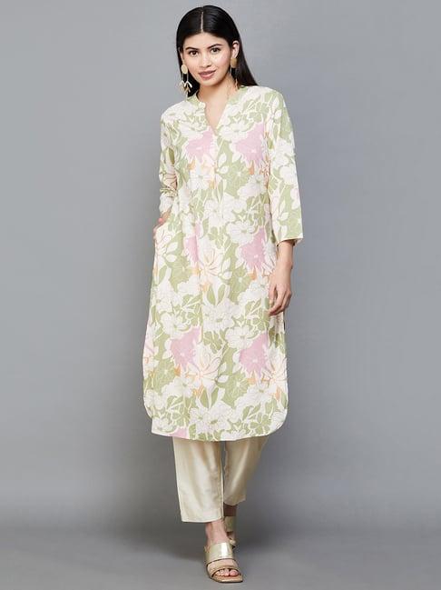 melange by lifestyle off-white floral print straight kurta