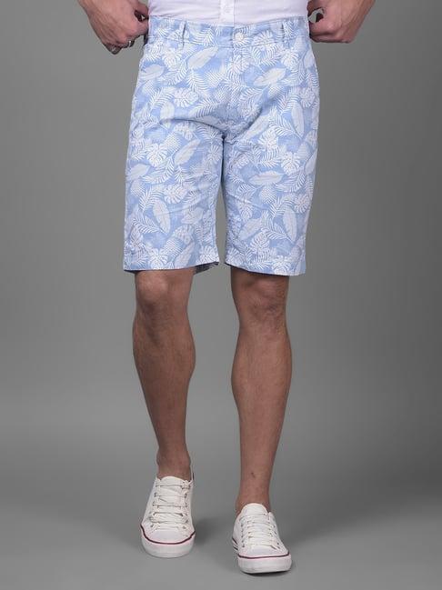 crimsoune club blue cotton slim fit floral print shorts