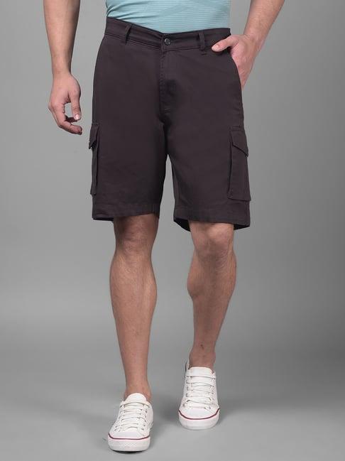 crimsoune club brown cotton slim fit cargo shorts