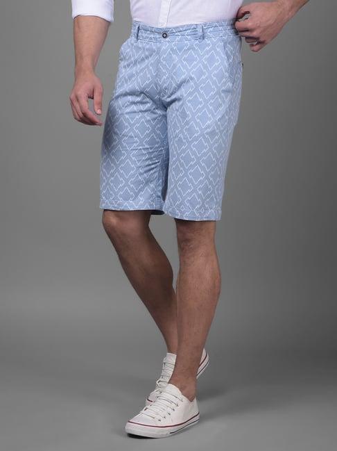 crimsoune club blue cotton slim fit printed shorts