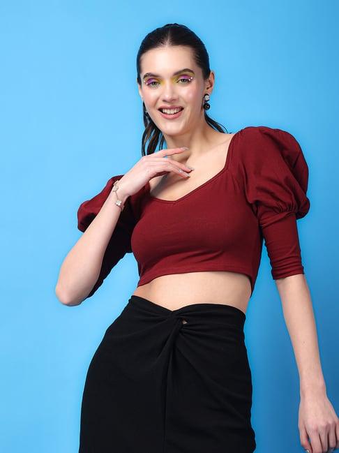 scorpius maroon slim fit crop top