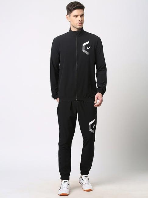 asics black slim fit hexagon tracksuit