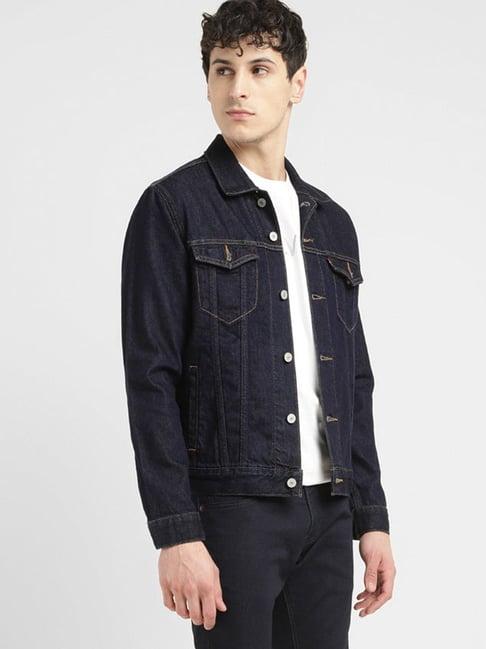 levi's blue regular fit embroidered denim jacket