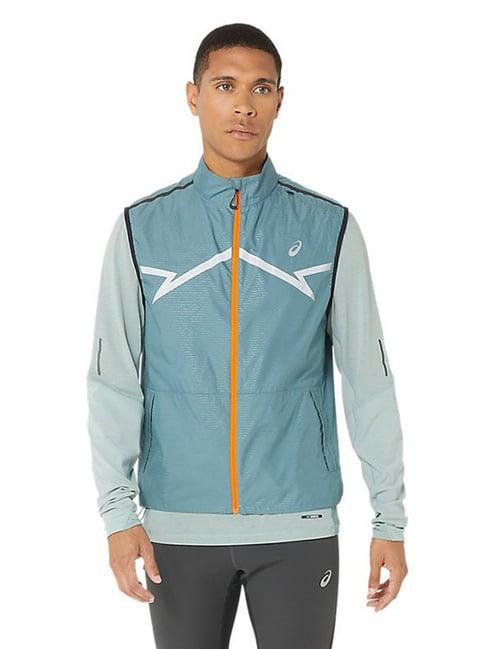 asics light teal regular fit printed lite-show sports jacket