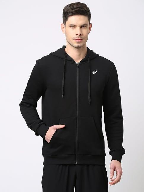 asics black regular fit graphic print hooded sweatshirt