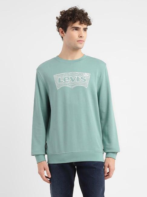 levi's green slim fit logo printed sweatshirt