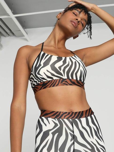 puma white & black printed sports bra