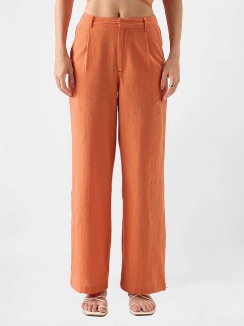 the souled store orange cotton flared pants