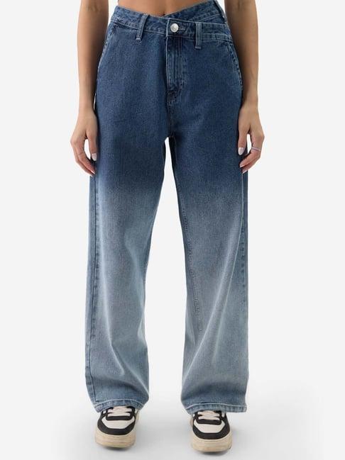 the souled store blue cotton mid rise cargo jeans