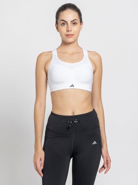 adidas white striped sports bra