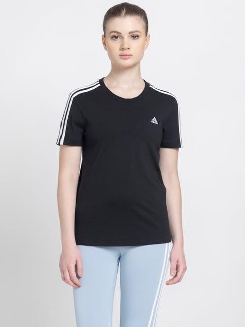 adidas black cotton striped sports t-shirt