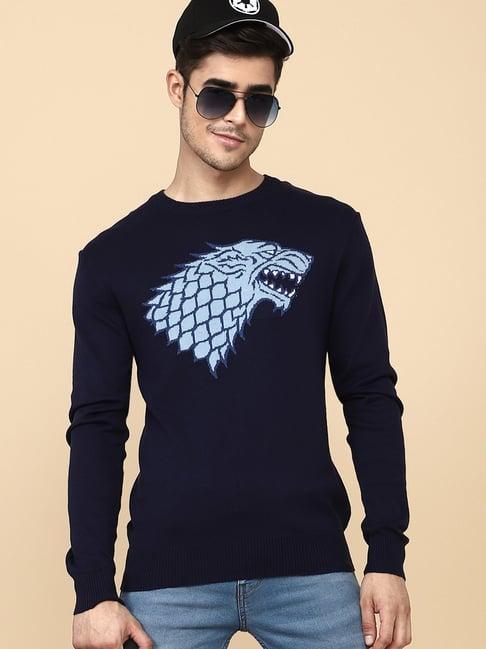 free authority navy regular fit game of thrones printed sweater