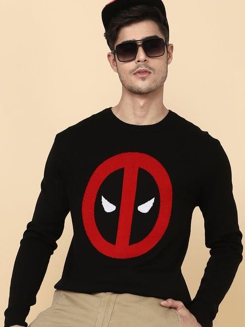 free authority black regular fit deadpool printed sweater