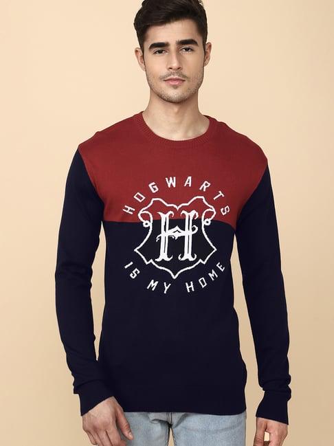 free authority navy & red regular fit harry potter printed sweater