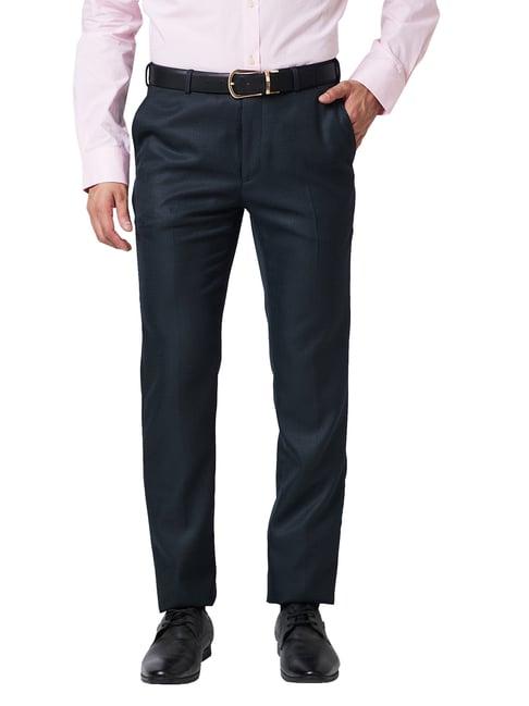 raymond dark blue slim fit flat front trousers