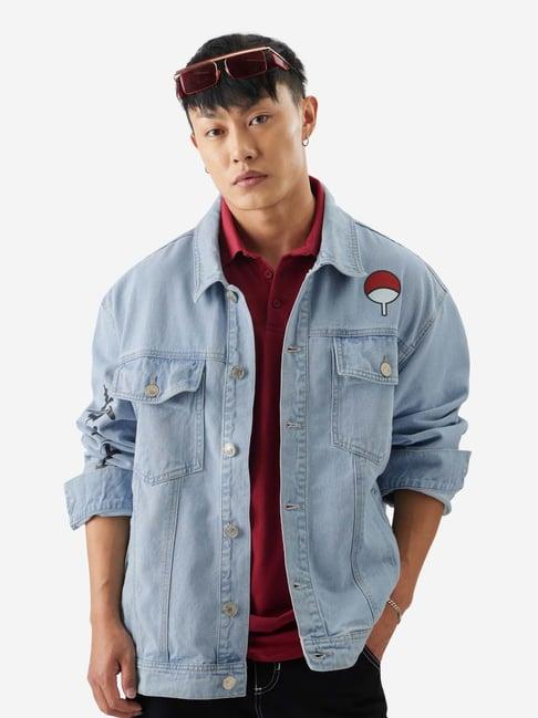 the souled store naruto: sasuke light blue regular fit denim jacket