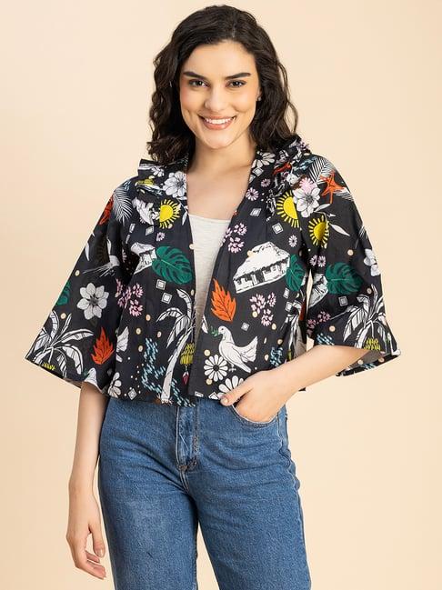 moomaya black cotton printed jacket