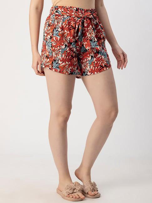 moomaya rust floral print shorts