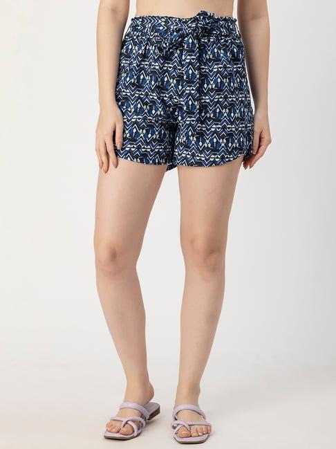 moomaya blue & white printed shorts