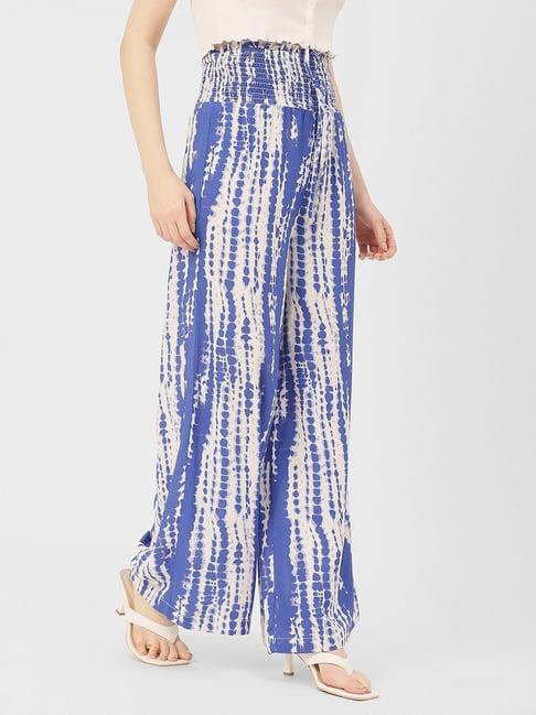 moomaya blue printed regular fit low rise palazzos