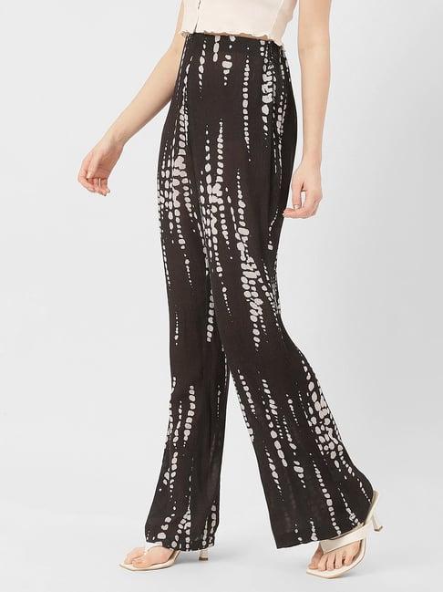 moomaya black & white printed regular fit high rise palazzos