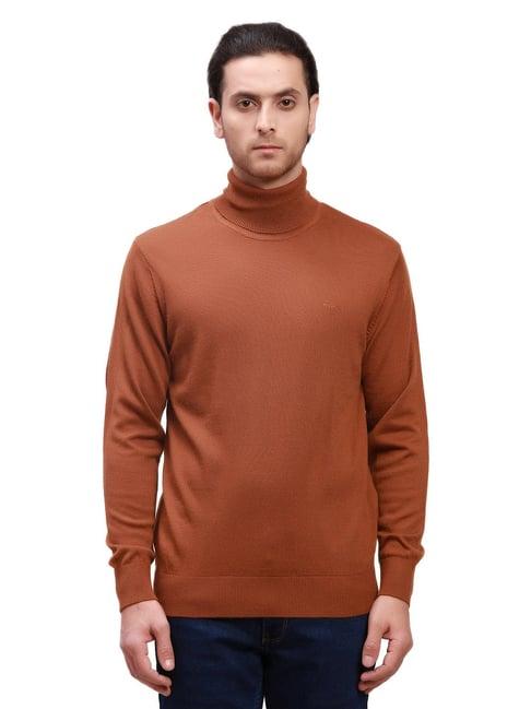 colorplus brown tailored fit high neck sweater