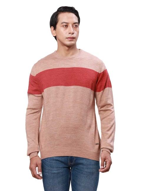 park avenue light orange regular fit striped sweater