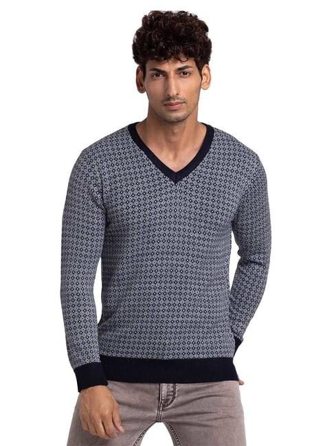 parx dark blue regular fit self design sweater