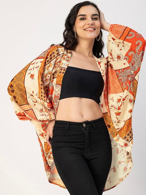 moomaya orange & beige floral print shrug